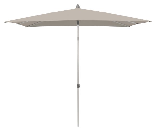 Grijze parasol met metalen paal, zijaanzicht