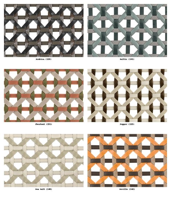 Geweven patronen in verschillende kleuren en texturen.